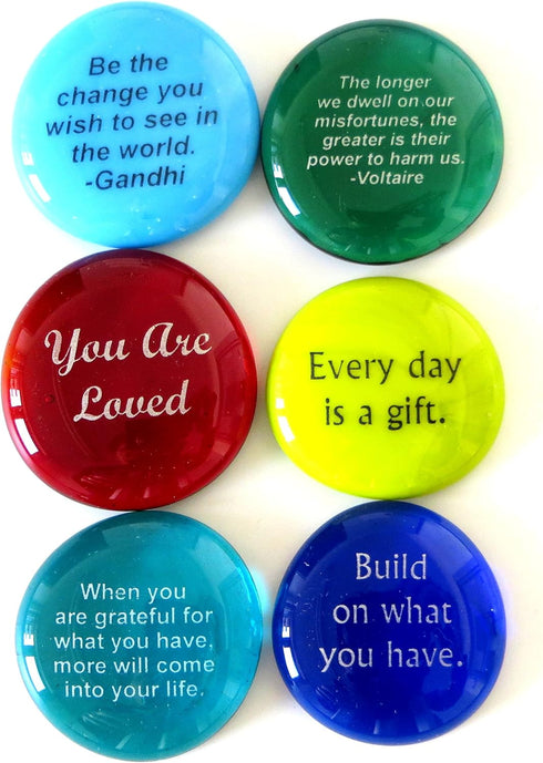 Lifeforce Glass Encouragement Stones, Set of 6, Motivational Quotes on Translucent and Opaque Glass