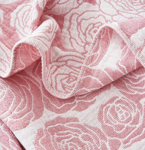 MEJU 100% 3 80 90 Modern Big Flower Rose Pink Muslin All Season Blanket for Bed Sofa Couch Combed Cotton Layer Soft