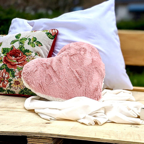 Tache Pink Heart Shaped Pillow - Faux Fur White Fleece, Super Soft Stuffed Light Blush Dusty Rose Pillow 16x14