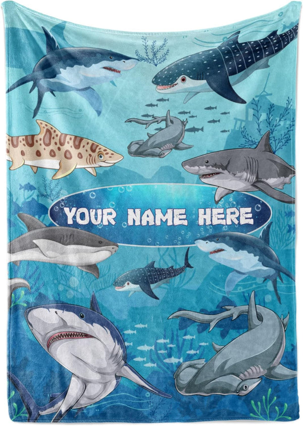 Personalized Shark Blanket for Kids - Ships Next Day and Made in