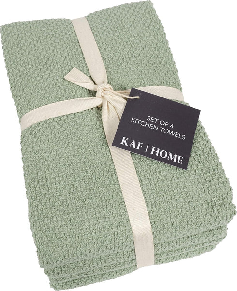 Set 4, KAF Home Deluxe Popcorn Terry Kitchen Towels, Cotton Kitchen Dish Towels, of French Green