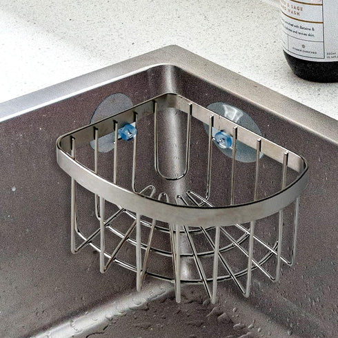 2-in-1 304 2Pcs Sink Caddy, Dish Cloth Hanger Sponge Holder, Save Space Triangle Sink Caddy, Stainless Steel Corner