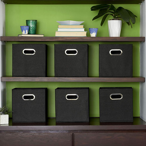 6 Set, Grommet Household Essentials Foldable Fabric Storage Bins Piece Strong Poly-Woven Fabric, Sturdy Chipboard