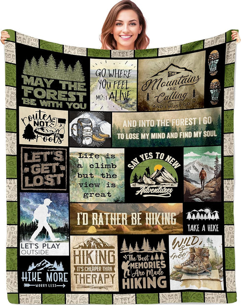 QOJUYO Hiking Gifts for Women and Men, 60"x50" Throw Blanket, Cool Hiking Gifts for Couples