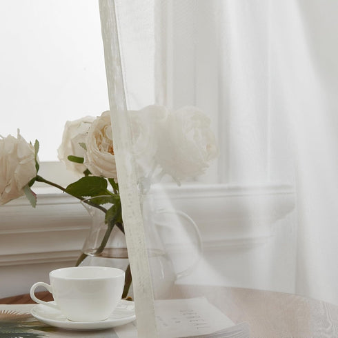 HLC.ME Ivory Sheer Voile Window Treatment Rod Pocket Curtain Panels, Set of 2 for Bedroom, Kitchen, Living Room (54 x