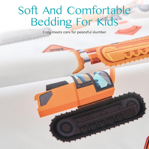 Set 4 Cozy Set, Joiedomi Kids Full Sheet Construction Vehicle - Piece Soft Microfiber Bed Sheets - Deep Pocket Wrinkle