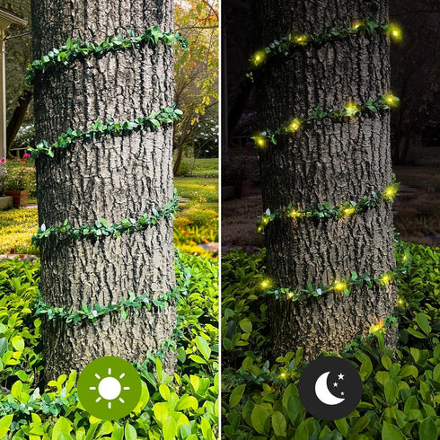 Battery Operated Vine String Lights, 33 Ft 100 LED Warm White Light with Green Vine for Indoor Outdoor Decor