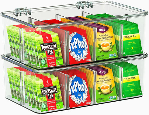 Utopia Home 2 Pack Tea Bag Organizer, Stackable Storage Organizer with Lid for Kitchen Organizers and Storage