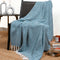 RAJRANG Rustic Throw Blanket - Decorative Tassel Cotton Throws, Geometric Woven Soft Patio Comfy Blankets Teal Blue