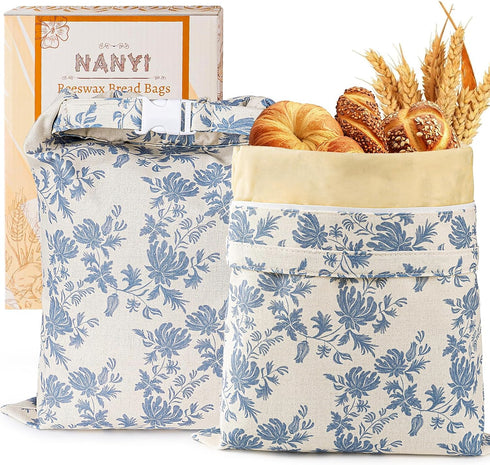 2-Pack Reusable Beeswax Bread Bags for Sourdough & Homemade BreadCotton Waxed Bags
