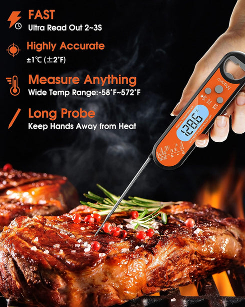 Meat Thermometer, Instant Read Digital Food Thermometer for Cooking, Fast & Precise with Backlight