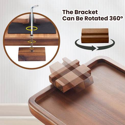 Drink(13.8" 9.5" 1") Tinamo Acacia Wood Sofa Armrest Tray with Phone Holder - Large Sofa Arm Tray Table Clip - Couch