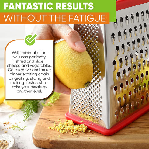 Spring Chef Professional Cheese Grater - XL Stainless Steel 4 Sided Box Grater for Kitchen, Perfect for Parmesan,