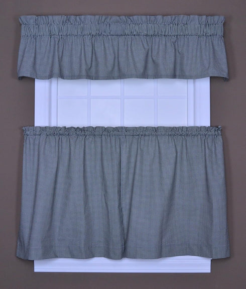 Logan Gingham Check Print Tailored Valance Window Curtain, Black