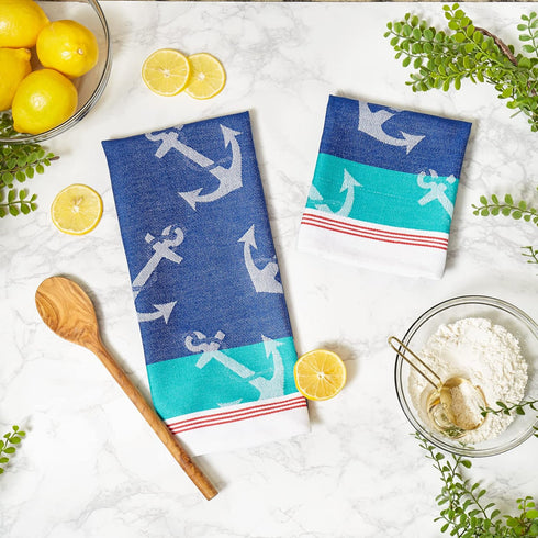 DII Kitchen Dishtowel Set, Anchor's Away Collection, 18x28, Jacquard, 2 Piece