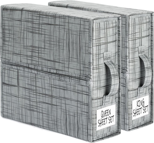 SheetCube 2 Pack Foldable Bed Sheet Organizers and Storage, Linen Closet Organizer Folder with Window & Label