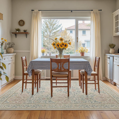 5x7 GENIMO Washable Area Rug, Non-Slip Vintage Boho Floral Carpet, Soft Low-Pile Thin Bedroom Rug for Living Room