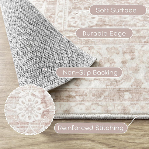 5 7 Playroom,5x7 Pink Nursery Rug for Baby Girl x Neutral Blush Pink Boho Cute Floral Foldable Machine Washable Low