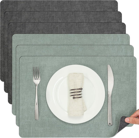 Myir JUN Placemats Dual Sided, Faux Leather Place Mats Set of 6