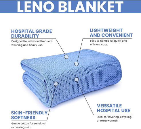 66x90 Inch 100% Cozy, (1-Pack) Linteum Textile Supply Blue Hospital Thermal Blanket Cotton, Soft and Breathable