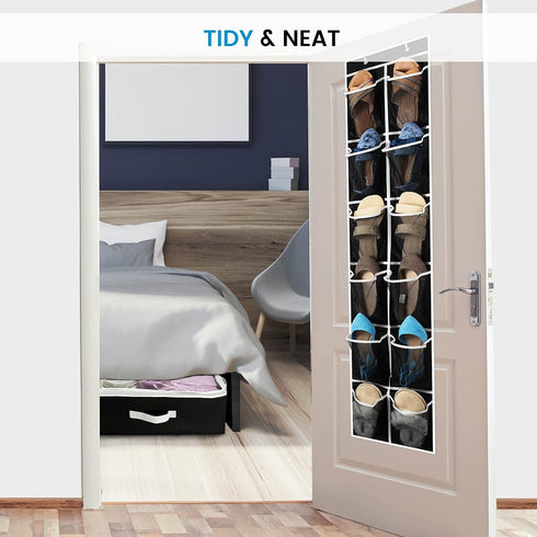 ZOBER Over the Door Shoe Organizer - 12 Mesh Pockets, Space Saving Hanging Shoe Holder