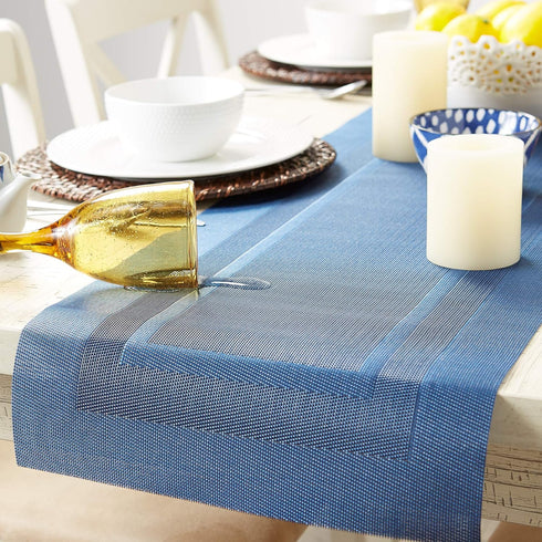 DII PVC Tabletop Collection Woven Indoor/Outdoor Table Runner, 14x72, Nautical Blue