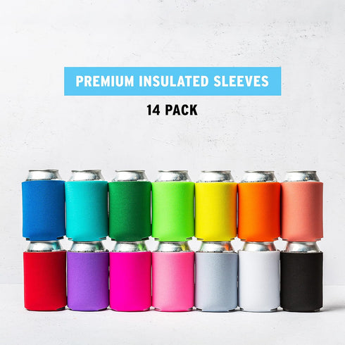 Blank Beer Can Coolers Sleeves - 14-Pack Soft Insulated Sleeves for Soda, Beer & Water Bottles, HTV Friendly