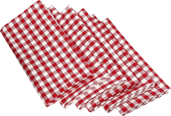 DII Cotton Napkin Set, Machine Washable, Everyday Basic, 20x20, 6 Count, Tango Red Gingham