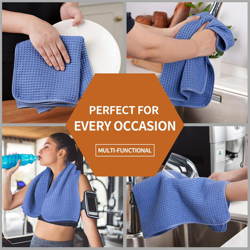 MICROFI 2 430 ber Waffle Hand Towels, Pieces, Soft, Absorbent, Fast Drying, Lint Free GSM (Dark Blue)