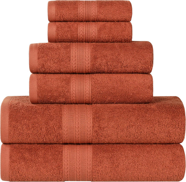 Superior Eco-Friendly Cotton 6-Piece Towel Set, Bathroom, Shower, Spa, Large and Small