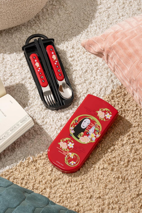 No- Face Utensil Set - Includes Reusable Fork, Spoon, Chopsticks and Carrying Case - Authentic Japanese Design - Durable, Dishwasher Safe- Dark Red by Skater