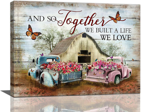 Farmhouse Truck Wall Art, Barn Pictures Canvas Painting Print for Living Room, Bedroom, Bathroom 12"X16"