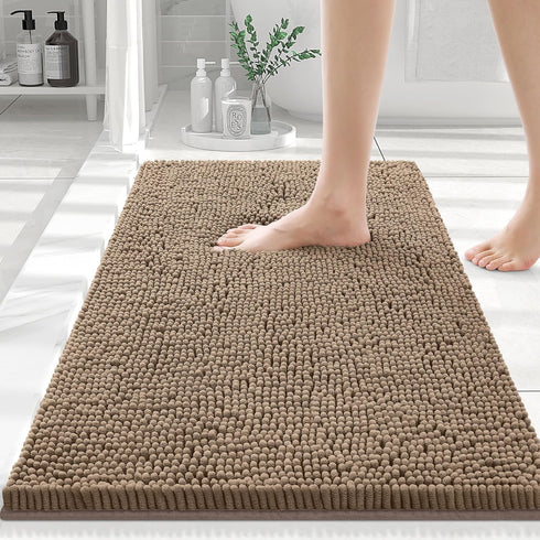 smiry Luxury Chenille Bath Rug, Extra Soft Shaggy Bathroom Mat, Non-Slip Plush Carpet Runner, Machine Washable