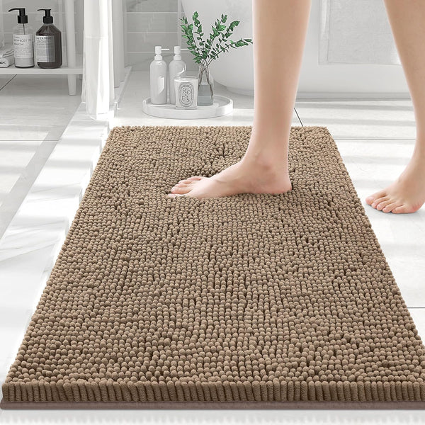 smiry Luxury Chenille Bath Rug, Extra Soft Shaggy Bathroom Mat, Non-Slip Plush Carpet Runner, Machine Washable
