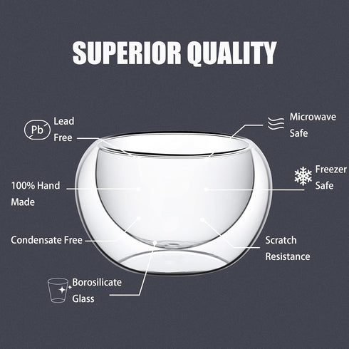 PunPun 2.7oz. Double Wall Borosilicate Glass Tea Cups, Set of 4 Heatproof Insulating Espresso Cups