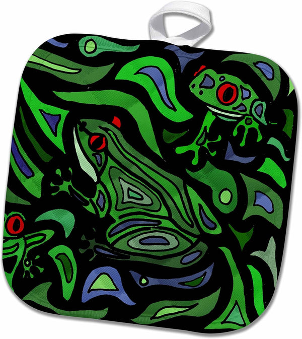 3D Rose Fun Frogs Art Abstract Original Pot Holder, 8 x 8