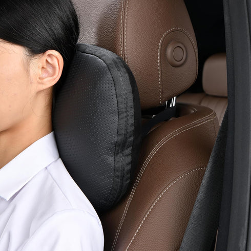Leather,11.8x7.5,Plant-Based fillable(Black,1p) Genuine Leather Car Neck Pillow for headrest,Support Drive Seats Head