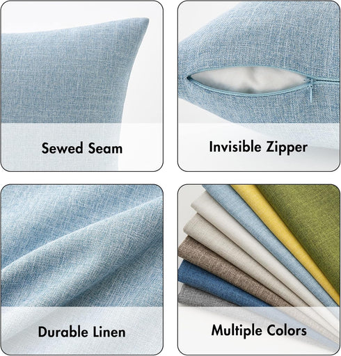 MIULEE Pack of 2 Decorative Linen Burlap Coastal Pillow Covers, 18x18 Inch Light Blue for Home Decor