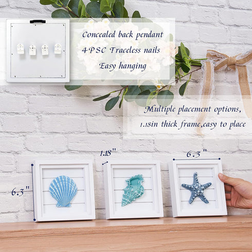 LODOCAVE 3D Art Beach Wall Decor - Coastal Decor Sets for Bedroom, Bathroom, Living Room