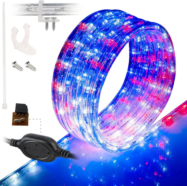 WYZworks 108LEDs 10ft LED USA Patriotic Rope Lights, Outdoor ETL Certified Waterproof Permanent Light