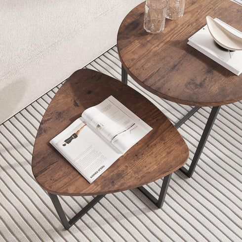 HOJINLINERO Set 2 Round Coffee Table of End Tables for Living Room,Black Small Coffee Table Living Room Table,Metal