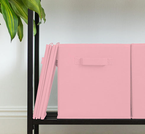 Pomatree 13x13x13 Inch Storage Cubes, 4 Pack Fabric Baskets for Organizing Closet and Toys (Pink)