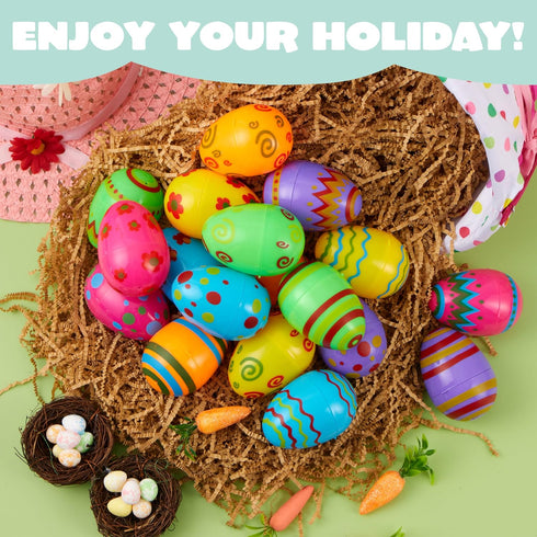 36 3.15'' JOYIN Toy PCs Plastic Printed Bright Easter Eggs, Over Tall Fillable Empty Eggs Bulks for Easter Hunt, Basket