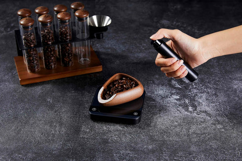 Walnut Coffee Bean Dosing Cup and Spray Bottle Kit for espresso enthusiasts, Coffee Bar Accessories,Take coffee beans