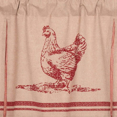 VHC Brands Sawyer Mill Chicken Pleated Curtain Valance, Red, 20x72