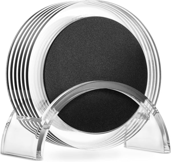 Acrylic Drink Coasters Set of 6 - Premium Stylish Black 4 Inch Coaster Set for Tabletop Protection, Home Decor Accent