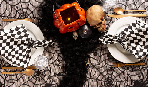DII Halloween Tabletop Napkin Set, Harlequin Collection, Black and Cream, 6 Piece
