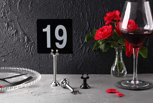 New Star Foodservice 23084 Double Side Plastic Table Numbers, 4" x 4", Light Grey on Black