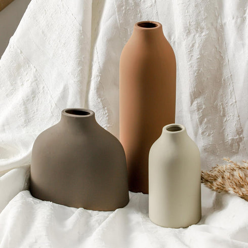 Set 3,Flower Ceramic Vase of Vase Home Decor,Rustic Modern Farmhouse Decor Pottery Vases, Pampas Grass Dried Fresh