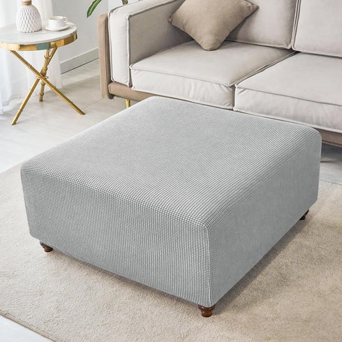 ANWUCHEN Ottoman Cover - Stretch Knitted Jacquard Square Slipcover - Soft Thick Storage Foot Stool Cover With Elastic
